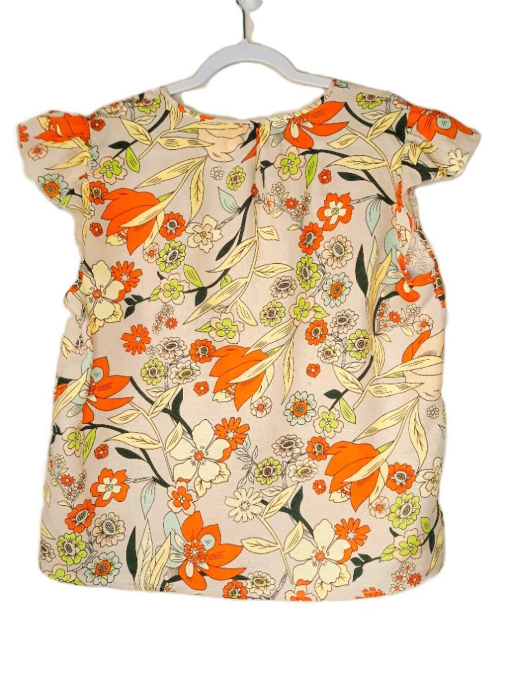 Boho Floral Linen Blend Top Orange Tropical - Picture 4 of 9